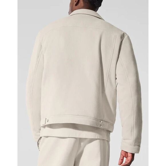 Alo W4380R Men's Sz M Bone/Beige French Terry Ease Trucker Jacket - Picture 11 of 11